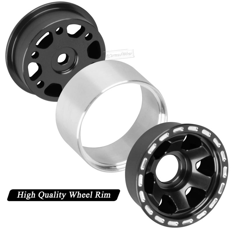 RCarmubWow 1.0 Beadlock Wheel Tires Set for 1/24 Axai1 SCX24,1/18 TRX4M RC Crawler Car,1.0 Beadlock Wheels 1.0 Beadlock Tires RC Upgrades Part,4pcs,Black - Image 5